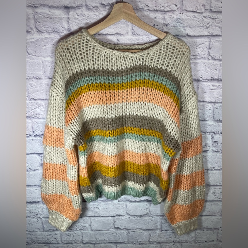 By together knit stripedsoft sweater oversized size small boho colors‎